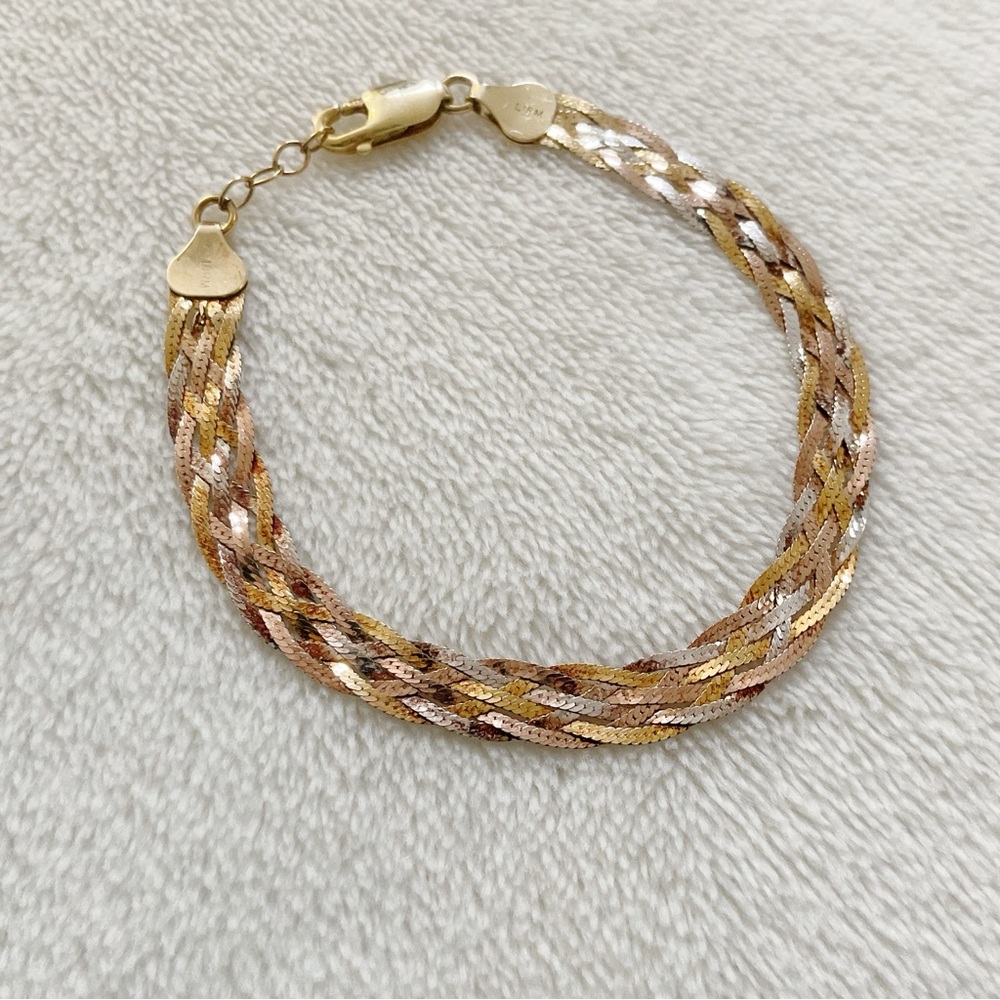 Vintage Italian 925 Sterling Silver Tri Color Braided Bracelet 7”